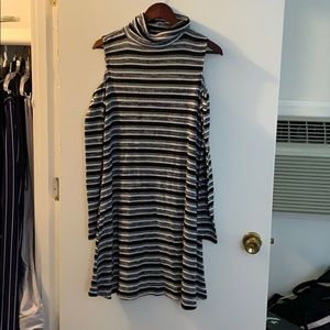 Mock neck, cold shoulder dress